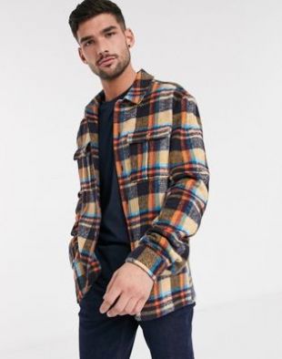 Checked Overshirt in stone