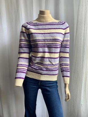 vintage 60's Boucle Knit Striped Wool Sweater Pullover Fitted Size Small