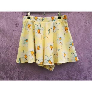 vintage 80s High Waist Yellow Floral Daisy Print Skort / Shorts, UK 10, Taille Small