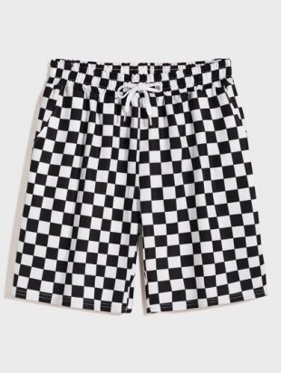 Guys Drawstring Waist Checked Shorts