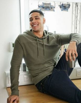 Hoodie avec empiècement en polaire sur l'envers - Kaki