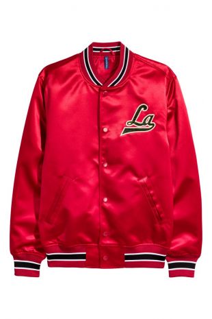 Embroidered Baseball Jacket - Red/LA