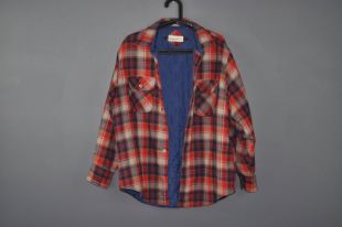 Chemise en flanelle isolée vintage Red Blue Plaid Thermal Button Down L