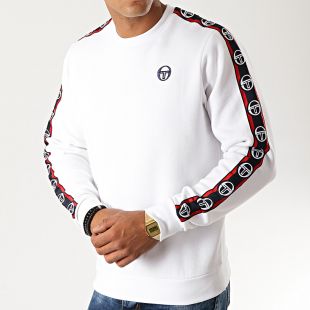 Sergio Tacchini - Sweat Crewneck A Bandes Delaco 38316 Blanc Bleu Marine Rouge - LaBoutiqueOfficielle.com