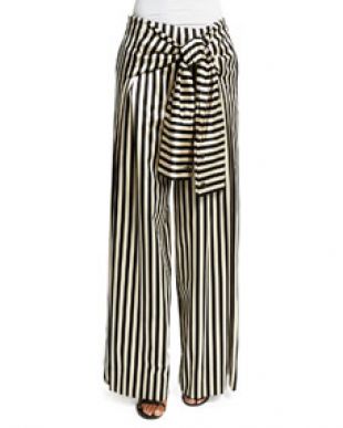 Wide-Leg Striped Pants, Black/White