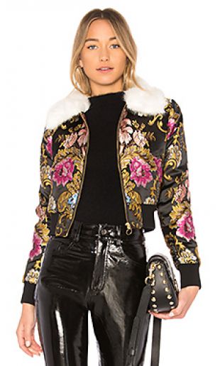 Floral Fur Collar Jacket