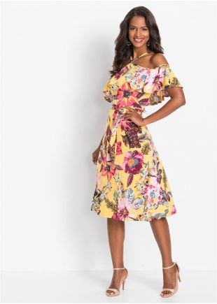 Robe à épaules dénudées et imprimé floral