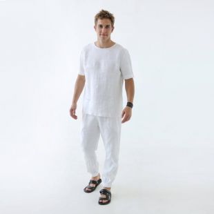 Mens linen set, Mens kit, Bride White linen set, Linen t-shirt, Trousers for men, White party, Basic pants, Rustic wedding, Pajama set