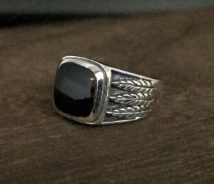 Black Onyx Silver Ring // Onyx Ring // Wheat Pattern Black Onyx Ring // Silver Black Onyx Ring // Mens Ring