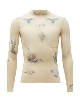 Print Sheer Stretch-Jersey Top