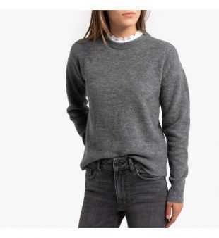 Pull col rond avec col volanté, en fine maille