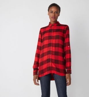 Chemise droite longue à carreaux