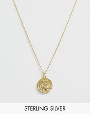 Collier avec pendentif Saint Christophe en argent massif plaqué or 14 carats