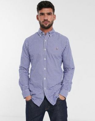 Chemise coupe slim à carreaux vichy avec logo - Bleu marine