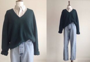 Pull à col En V sarcelle foncée