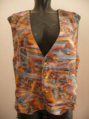 vintage 70s homme gilet / italien gilet coloré / casual Patterned vest/vintage Button Waistcoat/fashion abstract print vest/Classic Mens Vest/M-L