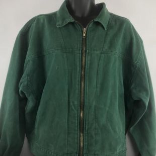 veste en denim vert vintage par Factory Jeans Wear SZ L Zip Up
