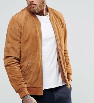 Motorcycle Style Suede Western Cowboy Tan Leather Jacket Bomber College Jacket Classic Retro Vintage Camel Fridge Jacket SJ287