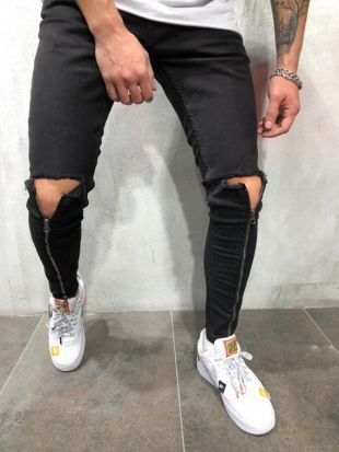 Unbranded - Black Skinny Zipper Détail Jeans 3975