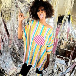 Neon - Rose - Bleu - Jaune Rayé Oversized Street Style Collage Top / Robe