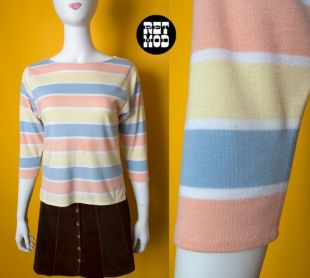 Chemise manches longue à rayure confortable Vintage des années 70 jaune Pastel, rose, bleu