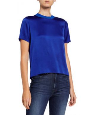 Rag & Bone Ali Crewneck Short-Sleeve Silk Satin Tee
