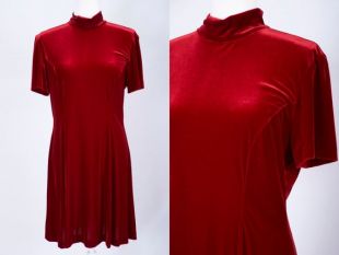 vintage 90s robe de velours grunge robe profonde rouge velours manches courtes robe de cocktail romantique de milieu de longueur