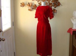 Robe rouge de crayon de velours rouge de vacances ouvrir la manchon de treillis Talon Side Zipper Crimson Gothic S-M Pin Up Mid Century vintage victorien victorien