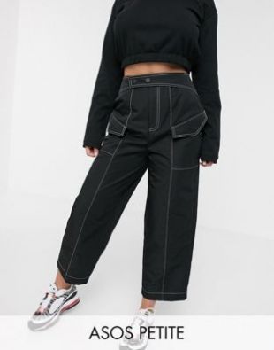 Petite pants with contrast topstitch in shell fabric