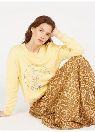 SWEAT COL ROND SÉRIGRAPHIÉ EN COTON MÉLANGÉ JAUNE