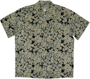 Men's Tropical Leaves Hawaiian Aloha Cotton Lawn Shirt in Black - S