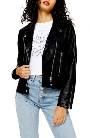 Teddy Faux Leather Zipper Jacket