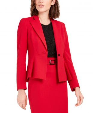 Red Crepe Peplum Blazer