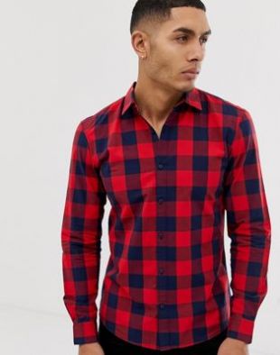 PULL&BEAR - Chemise à carreaux - Rouge