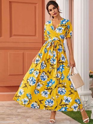 Shein - Yellow Floral Maxi Dress