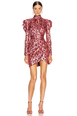 Metallic Mockneck Wrap Dress