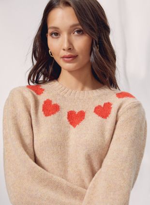 Posey Embroidered Hearts Knit Sweater