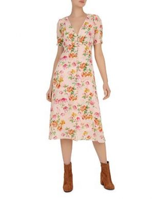 Antique Floral-Print Silk Midi Dress