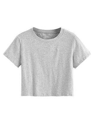 SweatyRocks Women's Short Sleeve Crew Neck Solid Basic Crop T-Shirt 1-Grey M