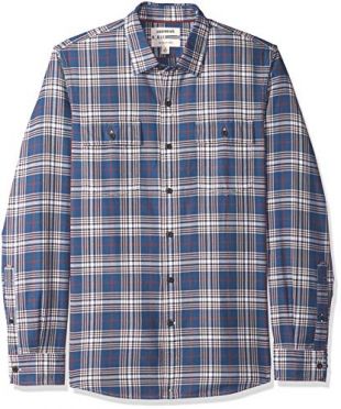 Amazon Brand - Goodthreads Men’s Slim-Fit Long-Sleeve Plaid Twill Shirt, Medium Blue, Large