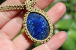 Bright Blue Lapis Lazuli Macrame Gemstone Crystal Statement Necklace