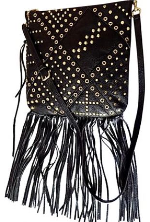 Rebecca Minkoff Jemma Studded Fringe Leather Black Cross Body Bag 58% off retail