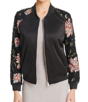 Endless Rose NEW Black Floral Sequin Women's USA Size XS Bomber Jacket $128 #104 | eBay