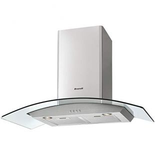 BRANDT – Hotte Décorative Murale – Verre et Inox - L.90 cm x l.50 cm x Ep.8 cm – 3 Vitesses d'Aspiration – Débit d'Aspiration Maximum En Mode Turbo  : 801 m3/h