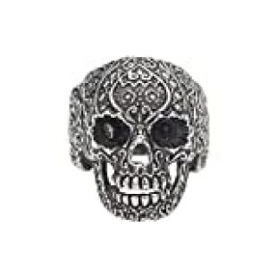 Tribal Hollywood Sugar Skull Ring for Men Stainless Steel Day of The Dead Skull Ring Black Size 9