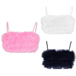 Femmes Sexy Spaghetti sangle plume haut court sans manches couleur unie Mini Camisole moelleux en peluche Bralette fête Clubwear|Camisoles| - AliExpress