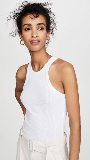 Theory - White Ribbed Tank Top