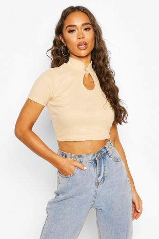 Boohoo - Top côleté à col montant et découpe