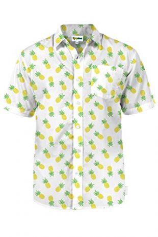 Tipsy Elves Men’s Pineapple Parade Hawaiian Shirt: L White