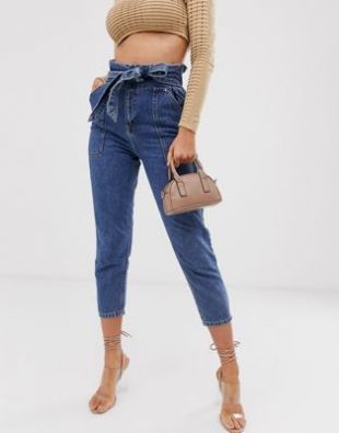 paperbag waist jeans in mid wash